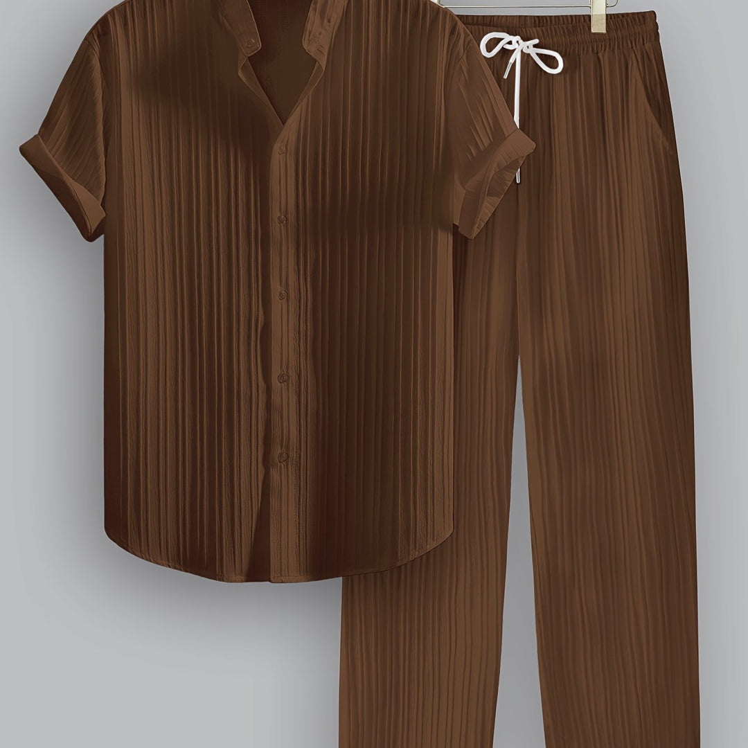 Pleated Short Sleeve Shirt and Trousers Set