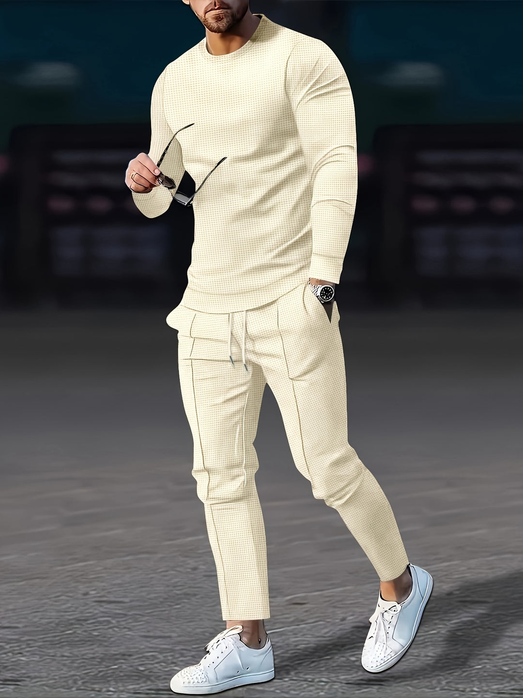 Textured Long Sleeve Top and Joggers Set