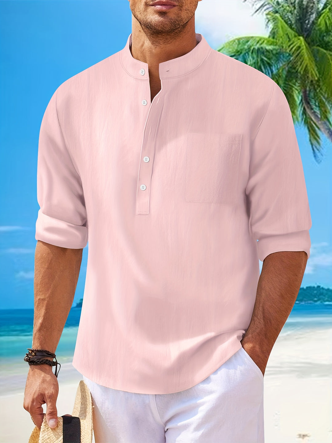 Textured Long Sleeve Henley Shirt