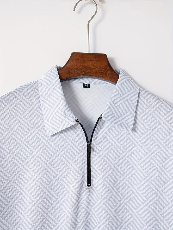 Textured Zip Polo Shirt and Shorts Set