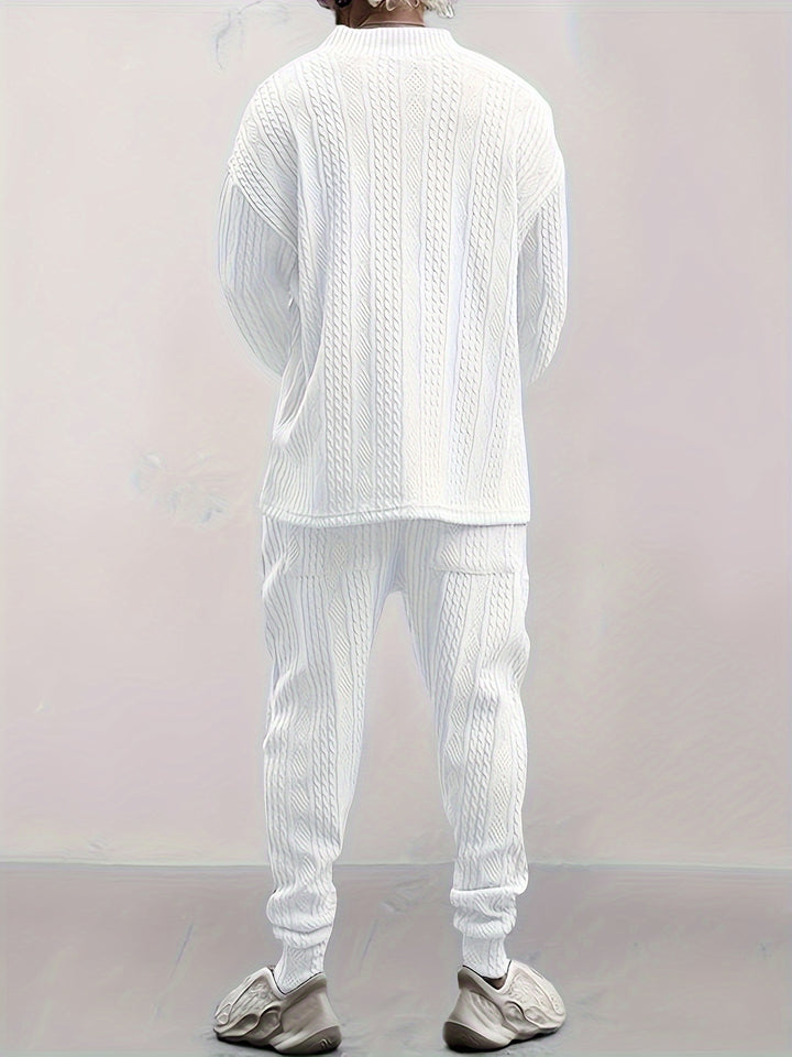 Cable Knit V-Neck Sweater and Trousers Set