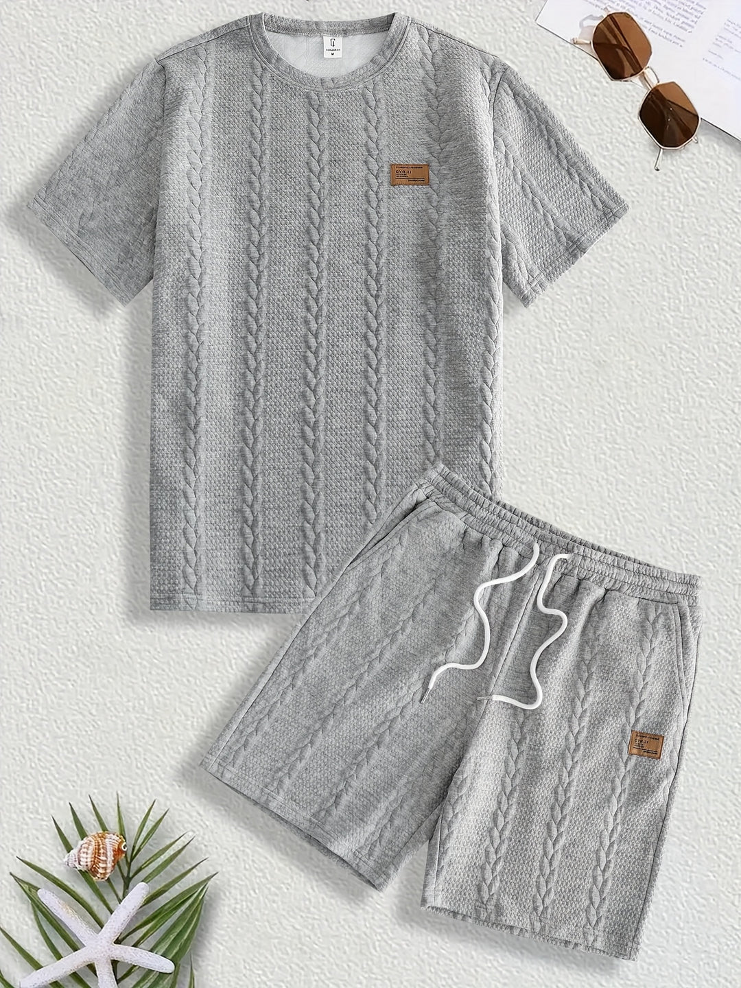 Textured Cable Knit T-Shirt and Shorts Set