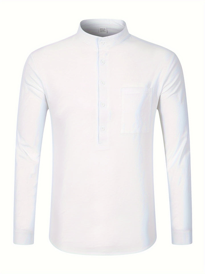 Textured Long Sleeve Henley Shirt