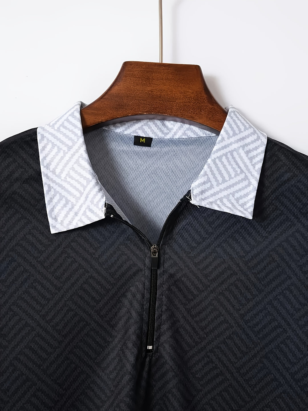 Textured Zip Polo Shirt and Shorts Set