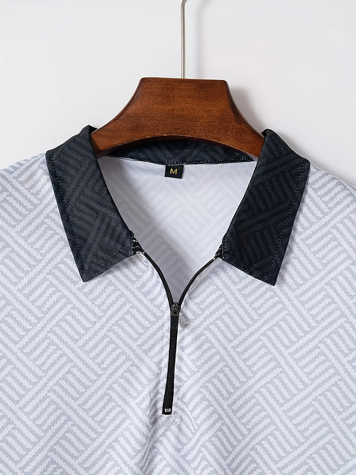 Textured Zip Polo Shirt and Shorts Set