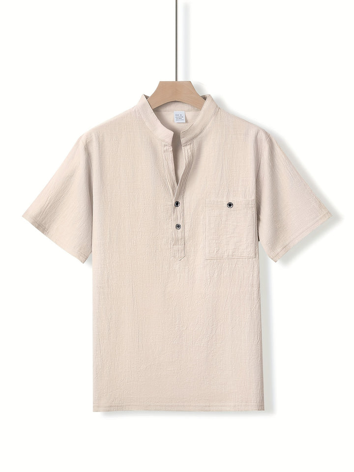 Textured Short Sleeve Henley Shirt