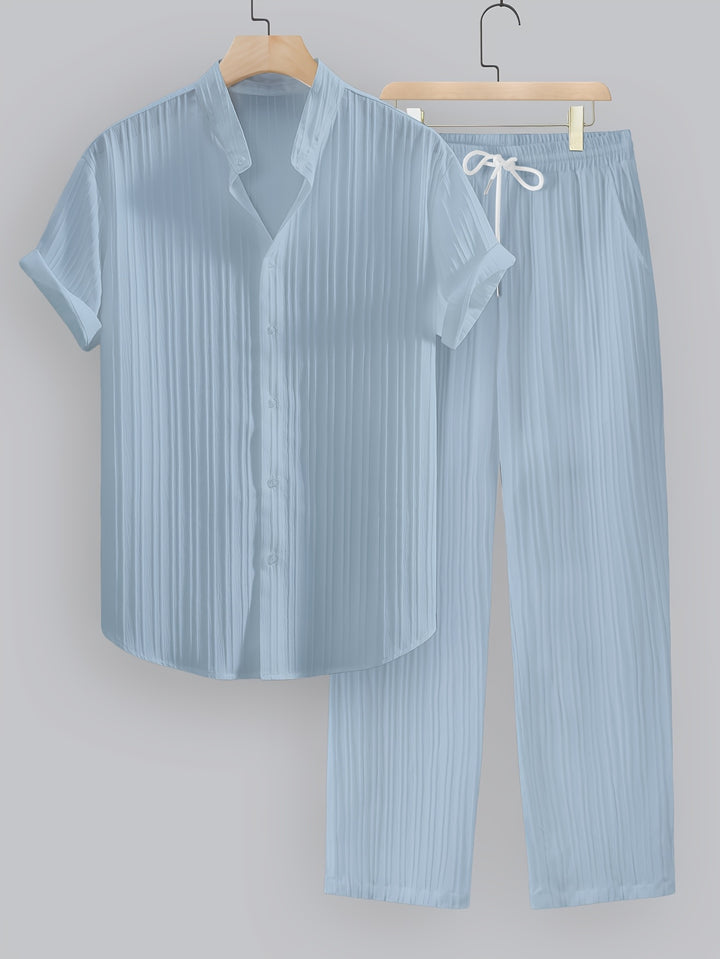 Pleated Short Sleeve Shirt and Trousers Set