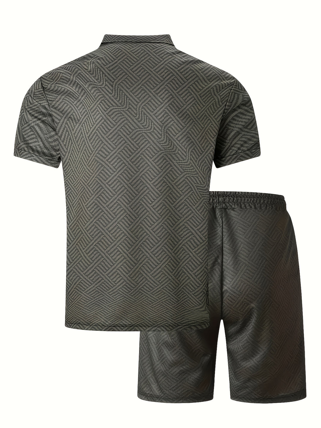 Textured Zip Polo Shirt and Shorts Set