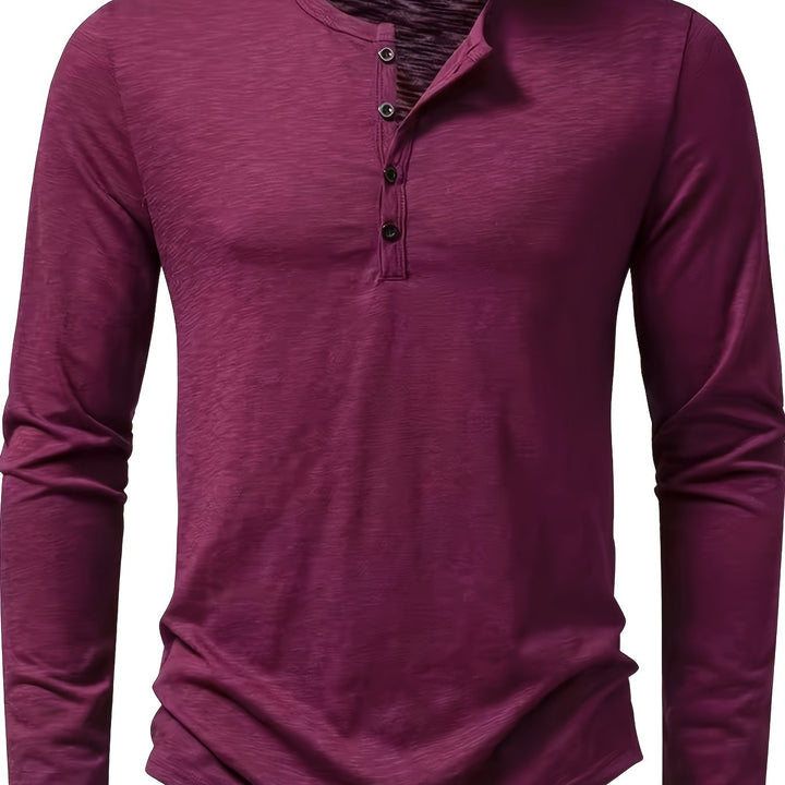 Textured Long Sleeve Henley Shirt