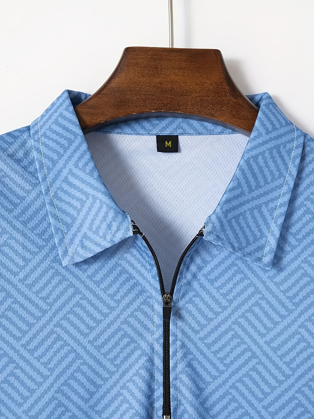 Textured Zip Polo Shirt and Shorts Set