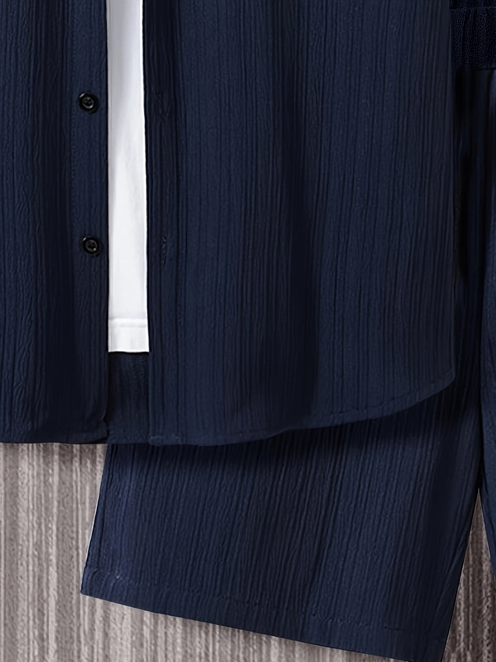 Relaxed Textured Short Sleeve Shirt and Shorts Set