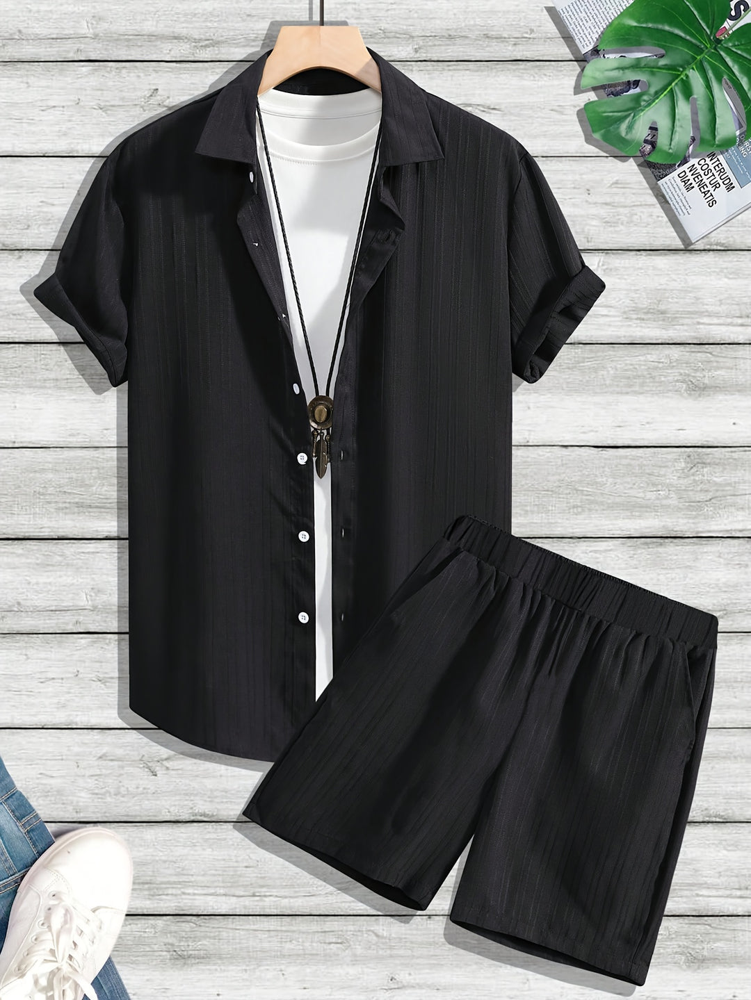Relaxed Textured Short Sleeve Shirt and Shorts Set