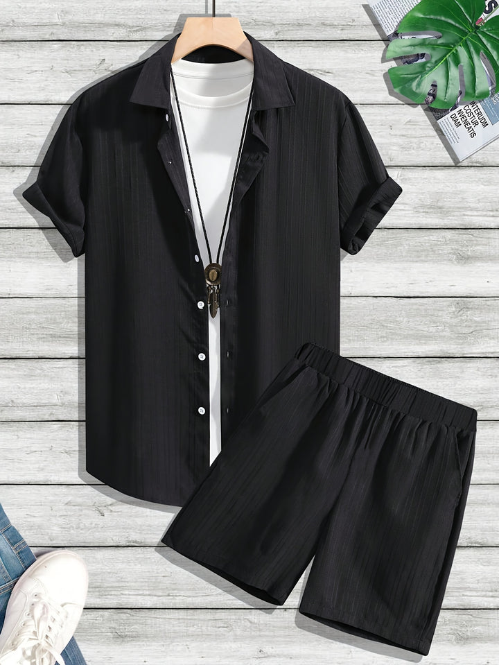Relaxed Textured Short Sleeve Shirt and Shorts Set