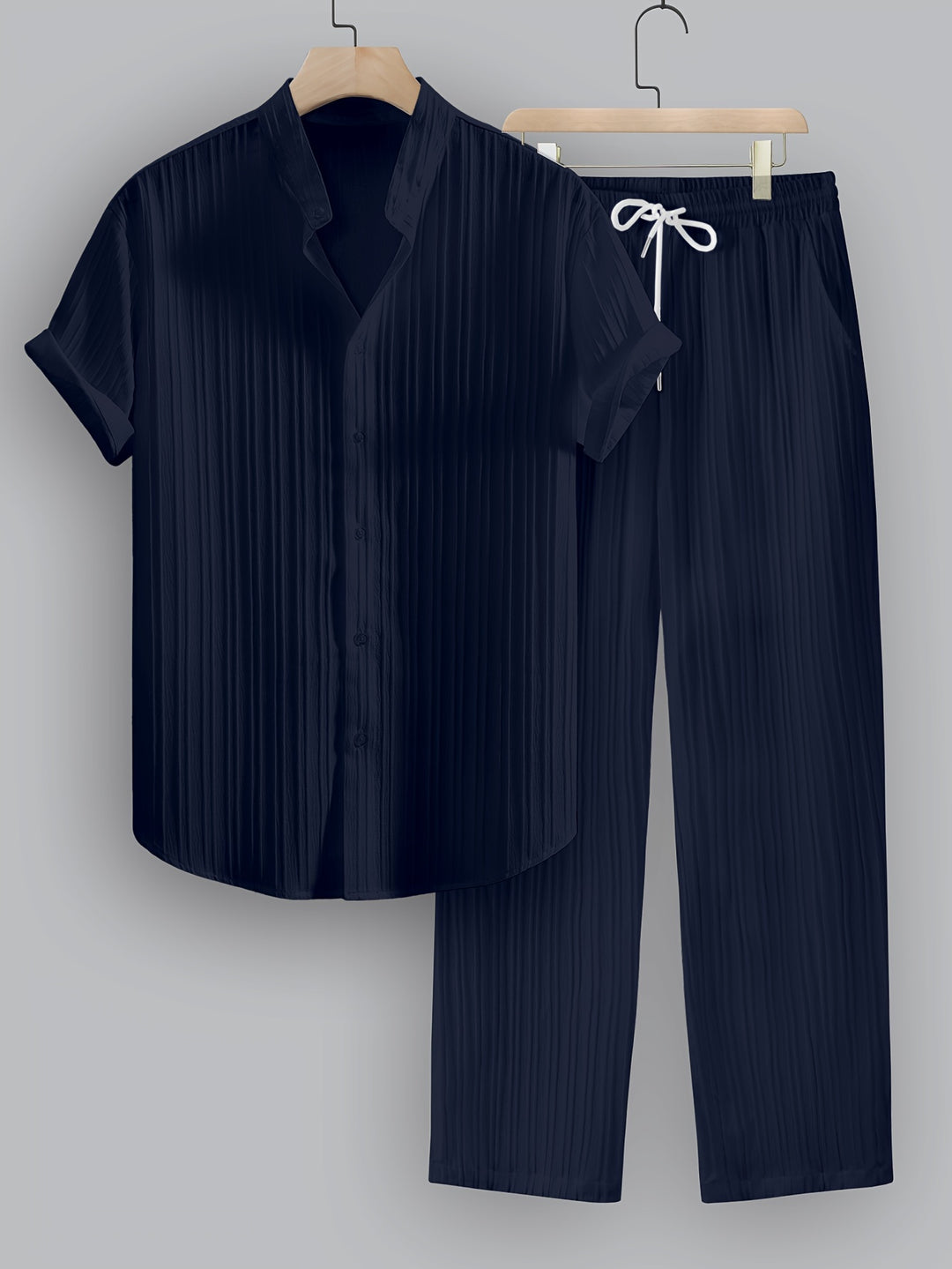 Pleated Short Sleeve Shirt and Trousers Set
