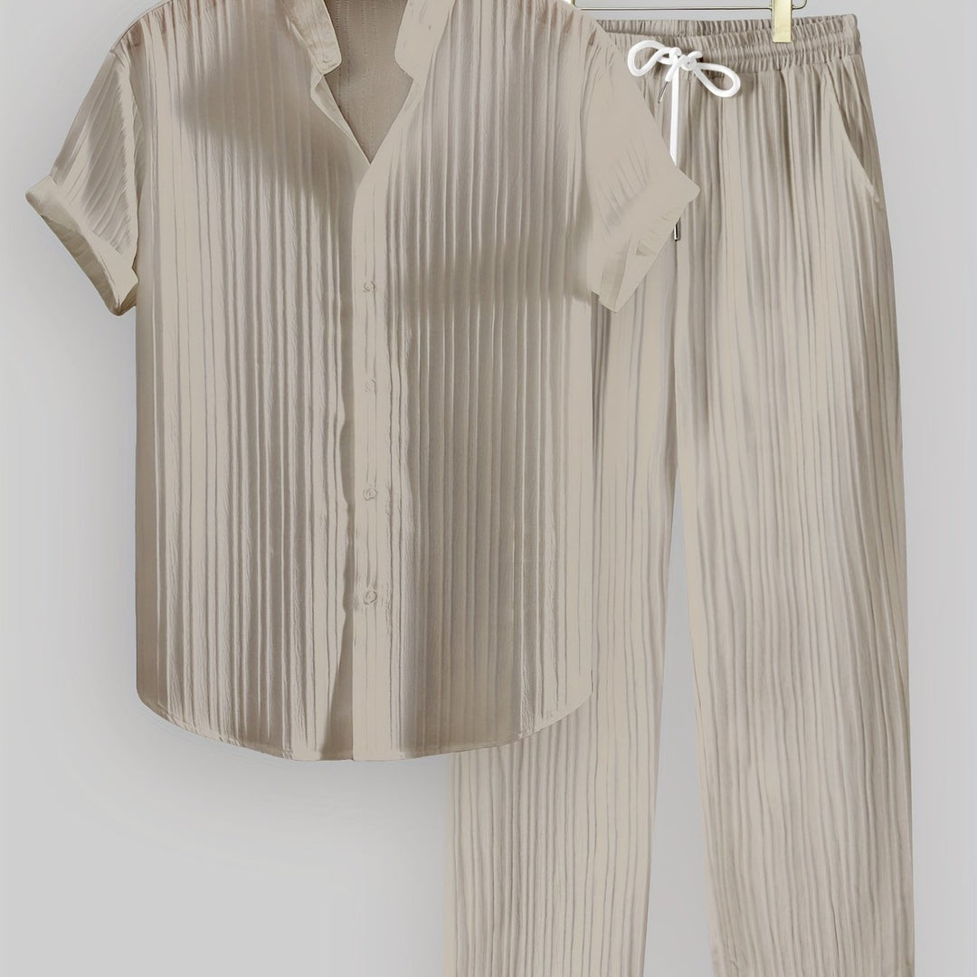 Pleated Short Sleeve Shirt and Trousers Set