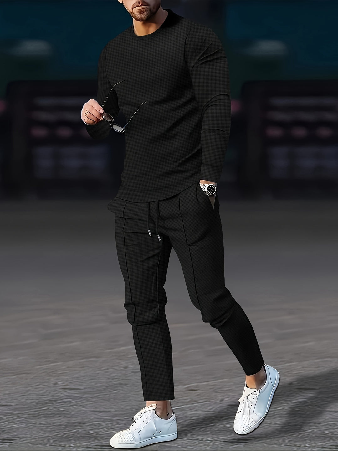 Textured Long Sleeve Top and Joggers Set