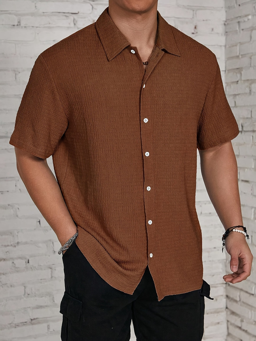 Textured Button-Up Shirt