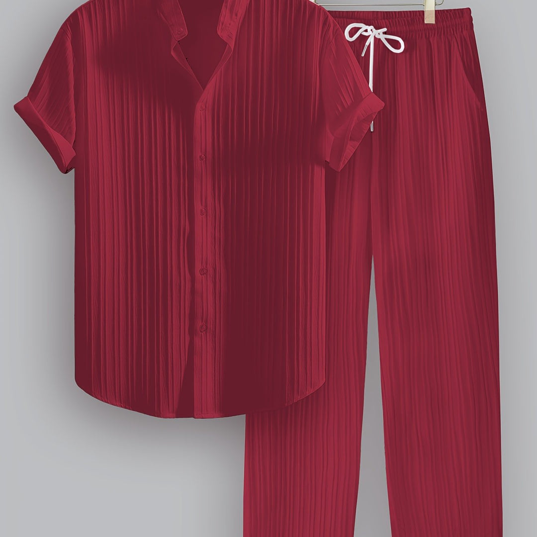 Pleated Short Sleeve Shirt and Trousers Set