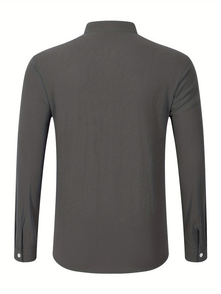 Textured Long Sleeve Henley Shirt