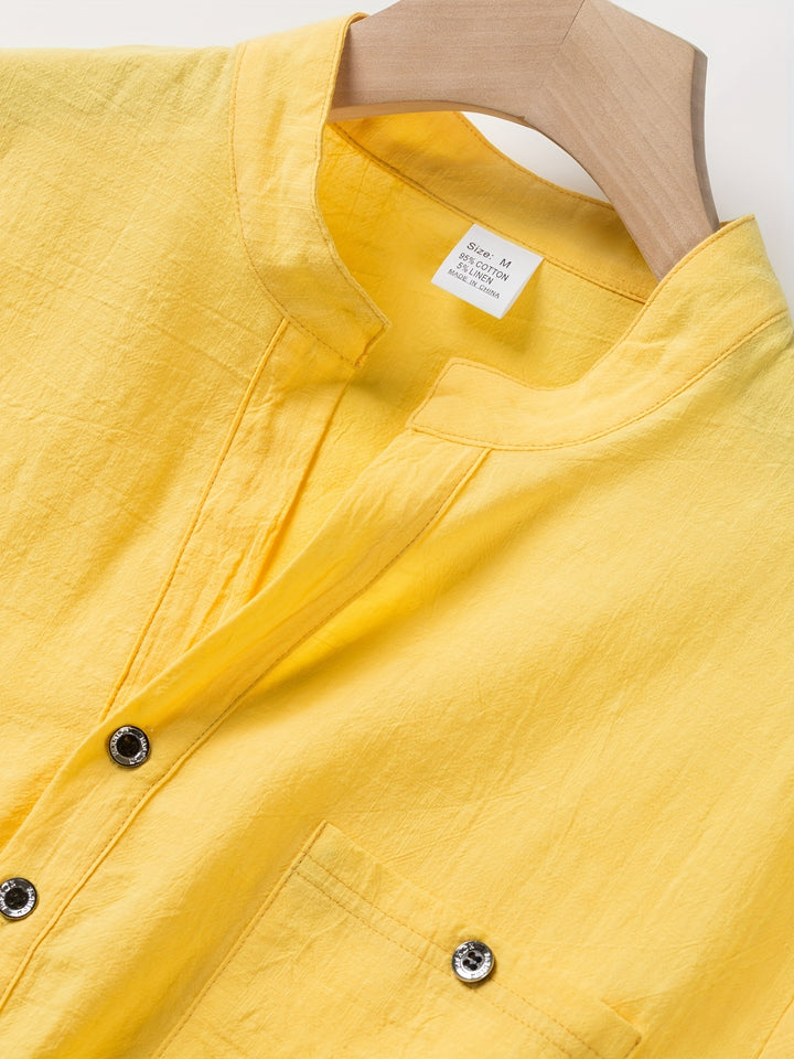 Textured Short Sleeve Henley Shirt