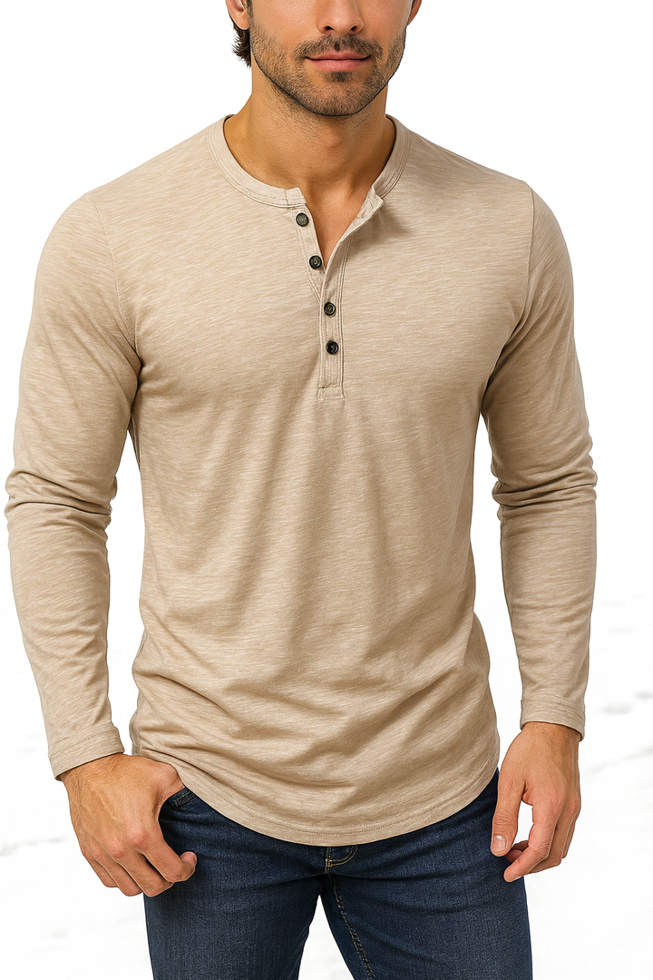 Textured Long Sleeve Henley Shirt
