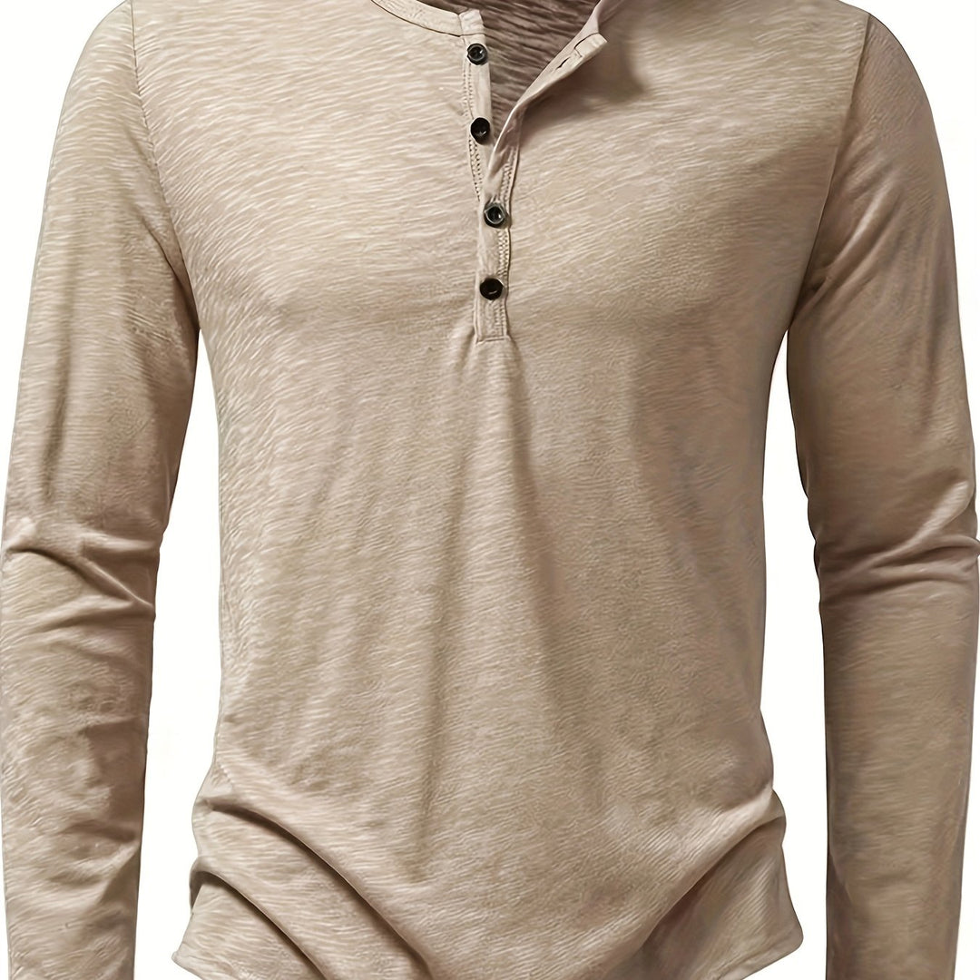 Textured Long Sleeve Henley Shirt