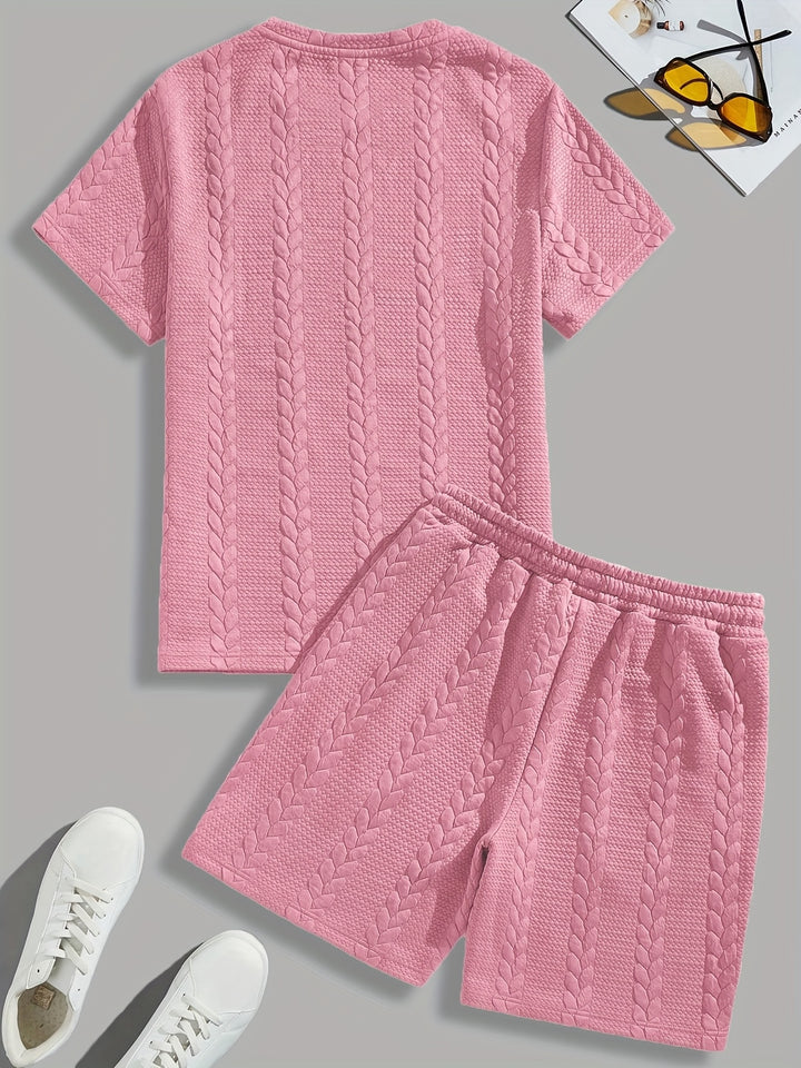 Textured Cable Knit T-Shirt and Shorts Set
