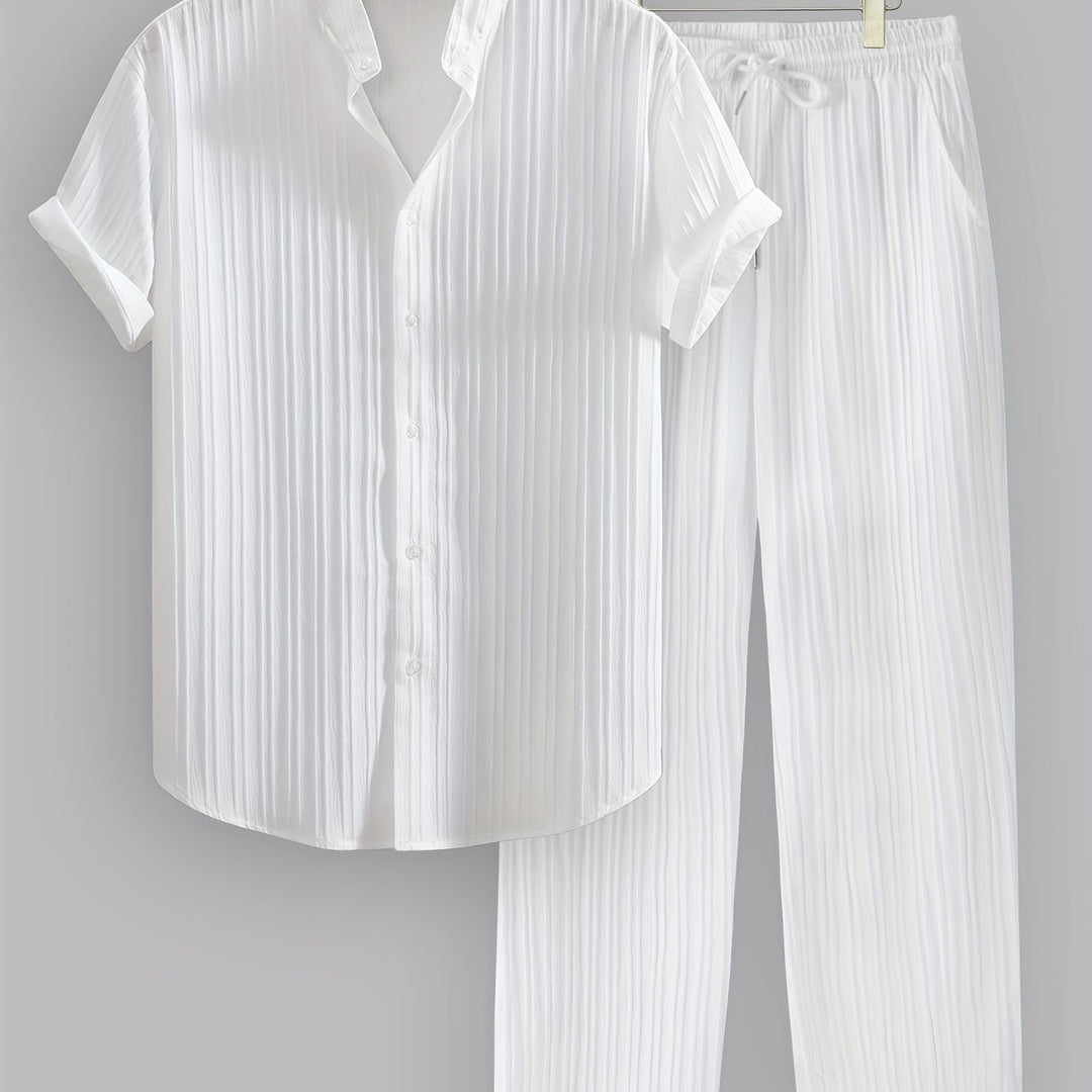 Pleated Short Sleeve Shirt and Trousers Set