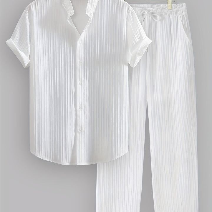 Pleated Short Sleeve Shirt and Trousers Set