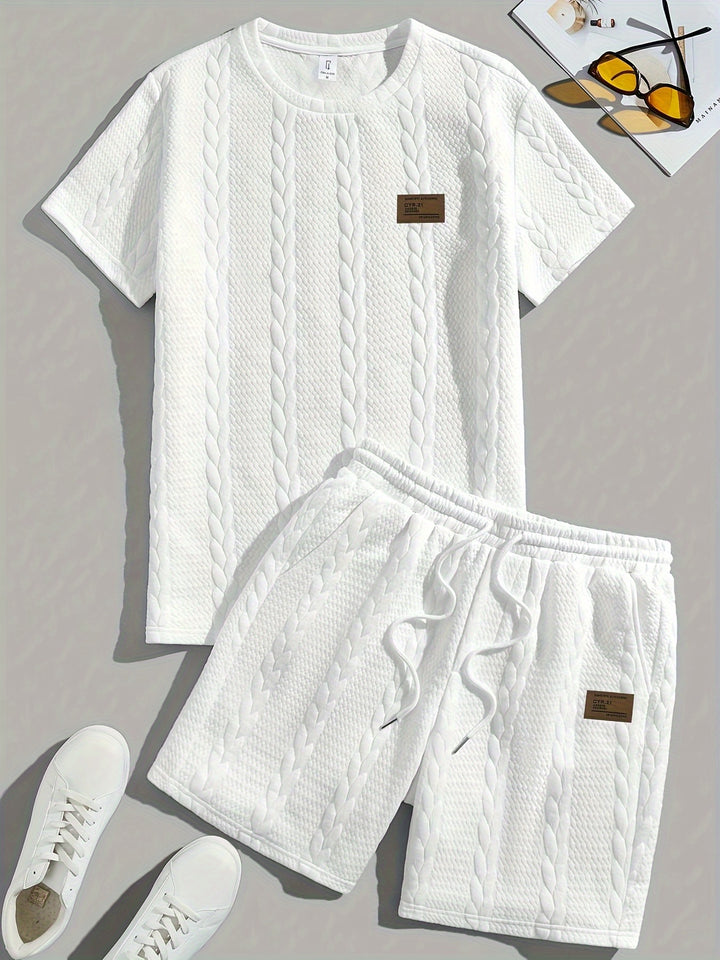 Textured Cable Knit T-Shirt and Shorts Set