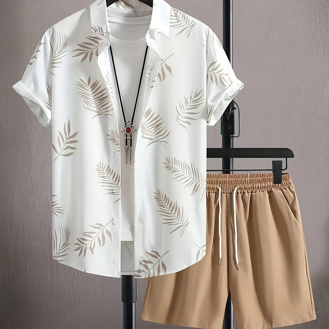 Tropical Printed Short Sleeve Shirt and Shorts Set