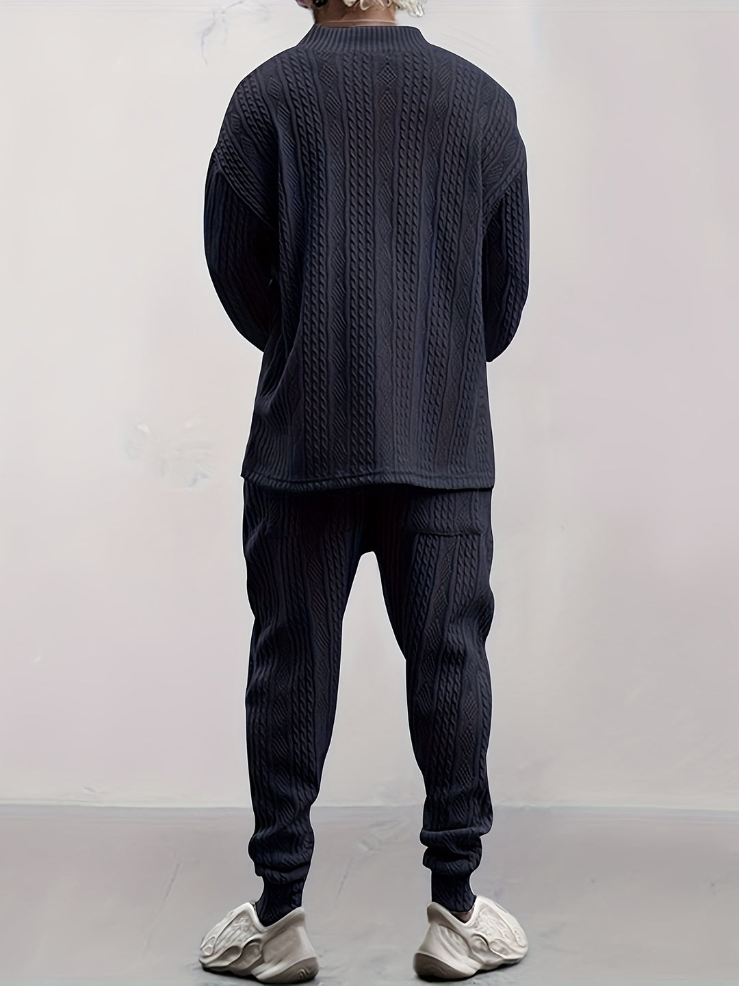 Cable Knit V-Neck Sweater and Trousers Set