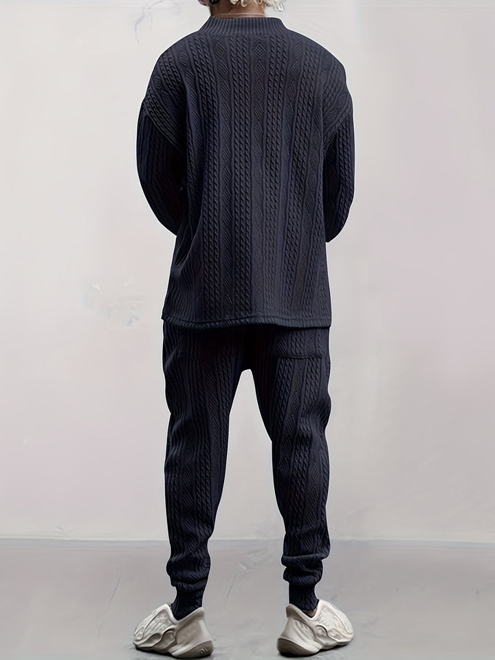 Cable Knit V-Neck Sweater and Trousers Set