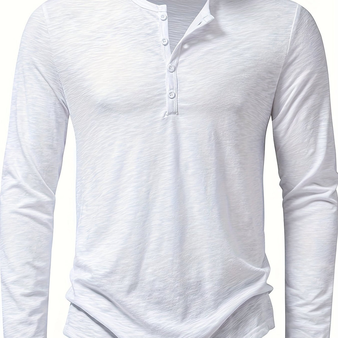 Textured Long Sleeve Henley Shirt