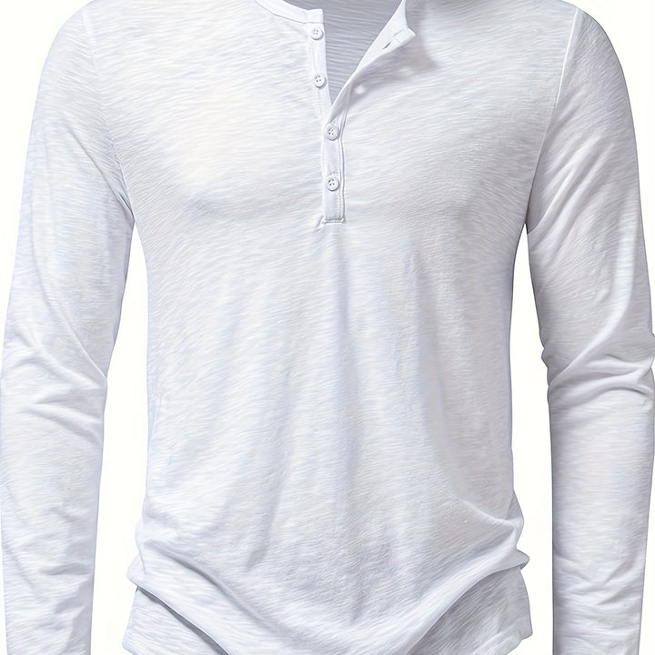 Textured Long Sleeve Henley Shirt