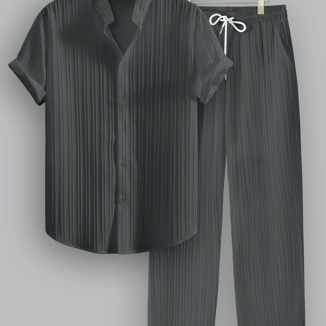 Pleated Short Sleeve Shirt and Trousers Set