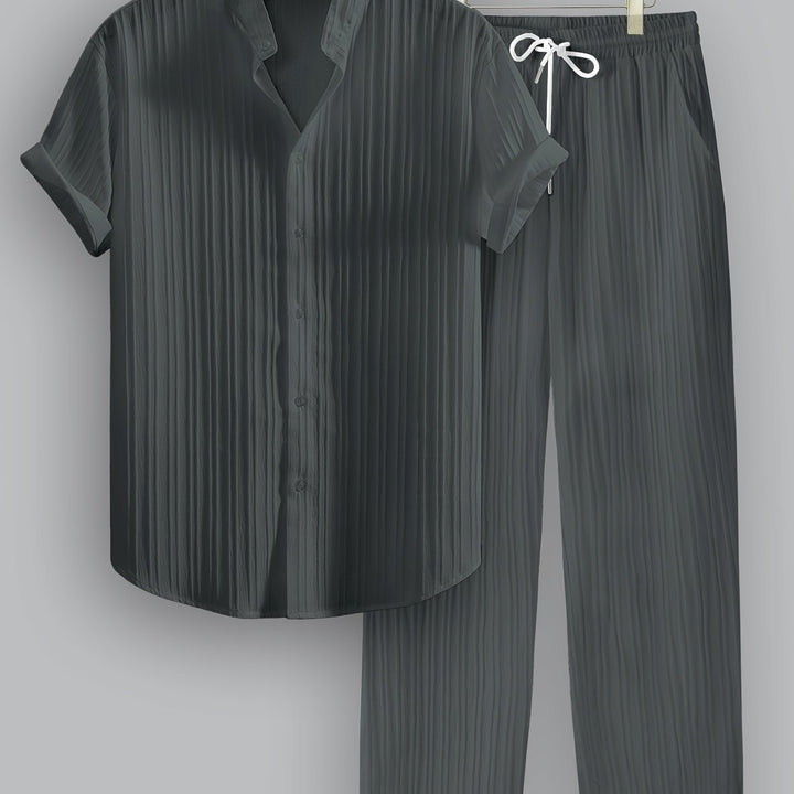 Pleated Short Sleeve Shirt and Trousers Set