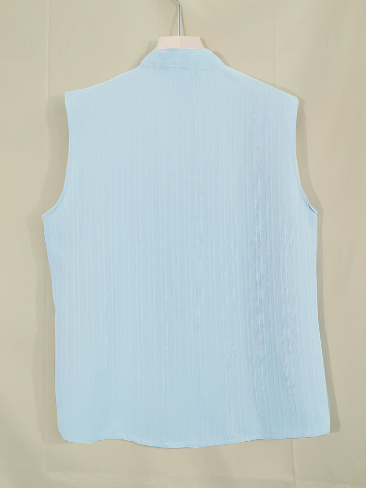 Sleeveless Pleated Button Shirt and Shorts Set