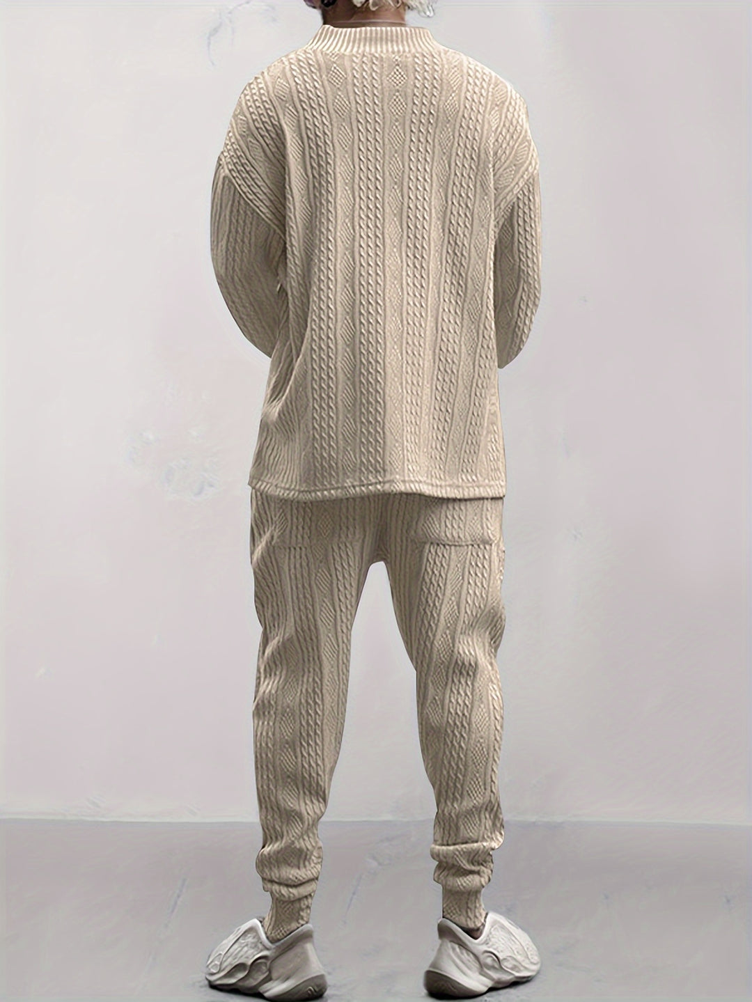 Cable Knit V-Neck Sweater and Trousers Set