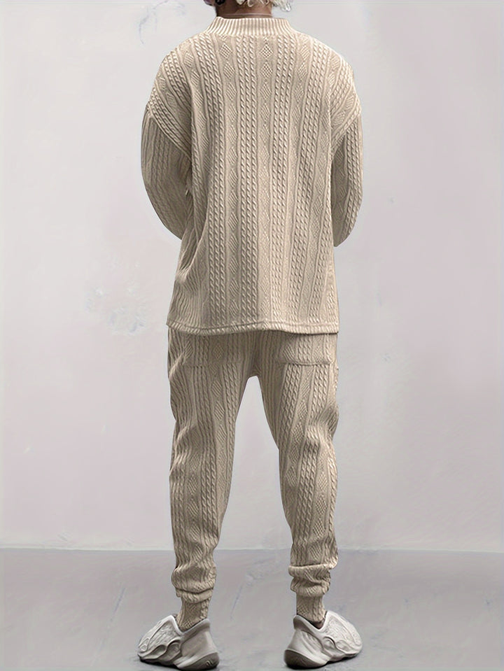 Cable Knit V-Neck Sweater and Trousers Set
