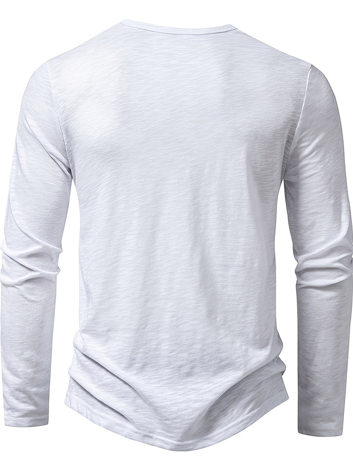 Textured Long Sleeve Henley Shirt