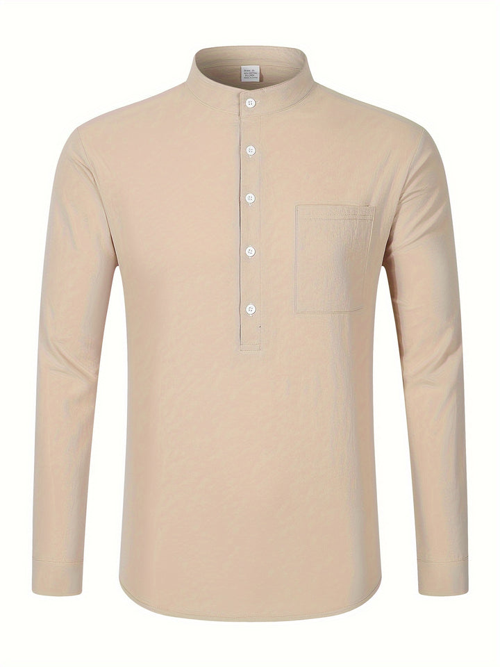 Textured Long Sleeve Henley Shirt