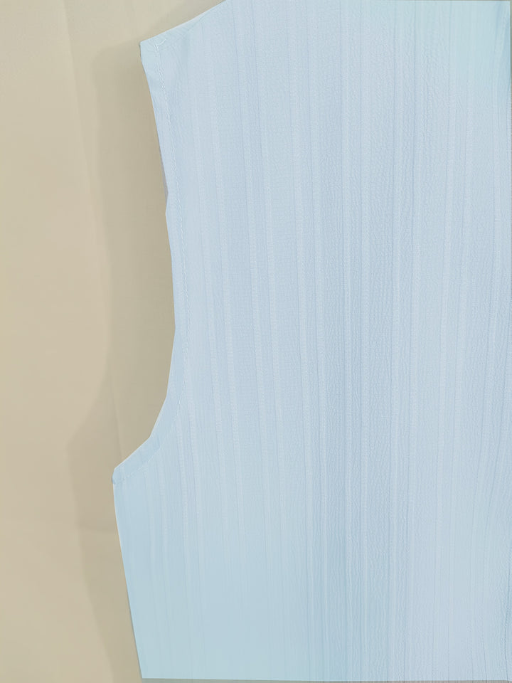 Sleeveless Pleated Button Shirt and Shorts Set