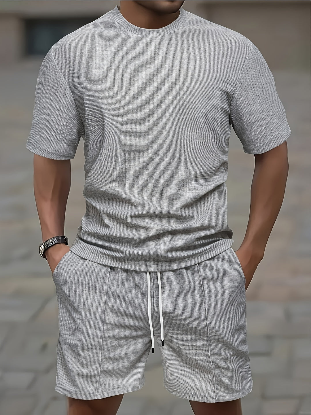 Textured Minimalist T-Shirt and Shorts Set