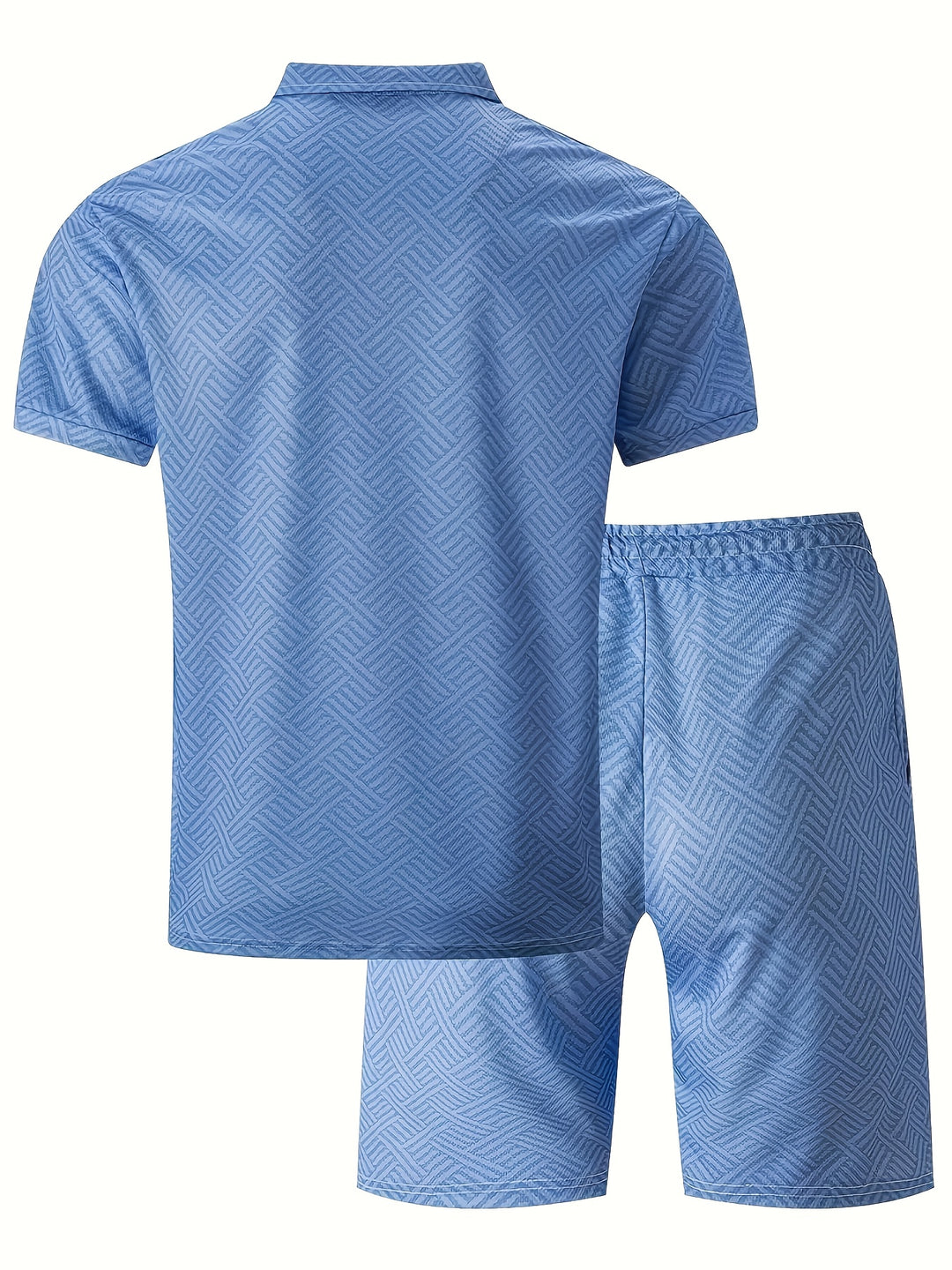 Textured Zip Polo Shirt and Shorts Set