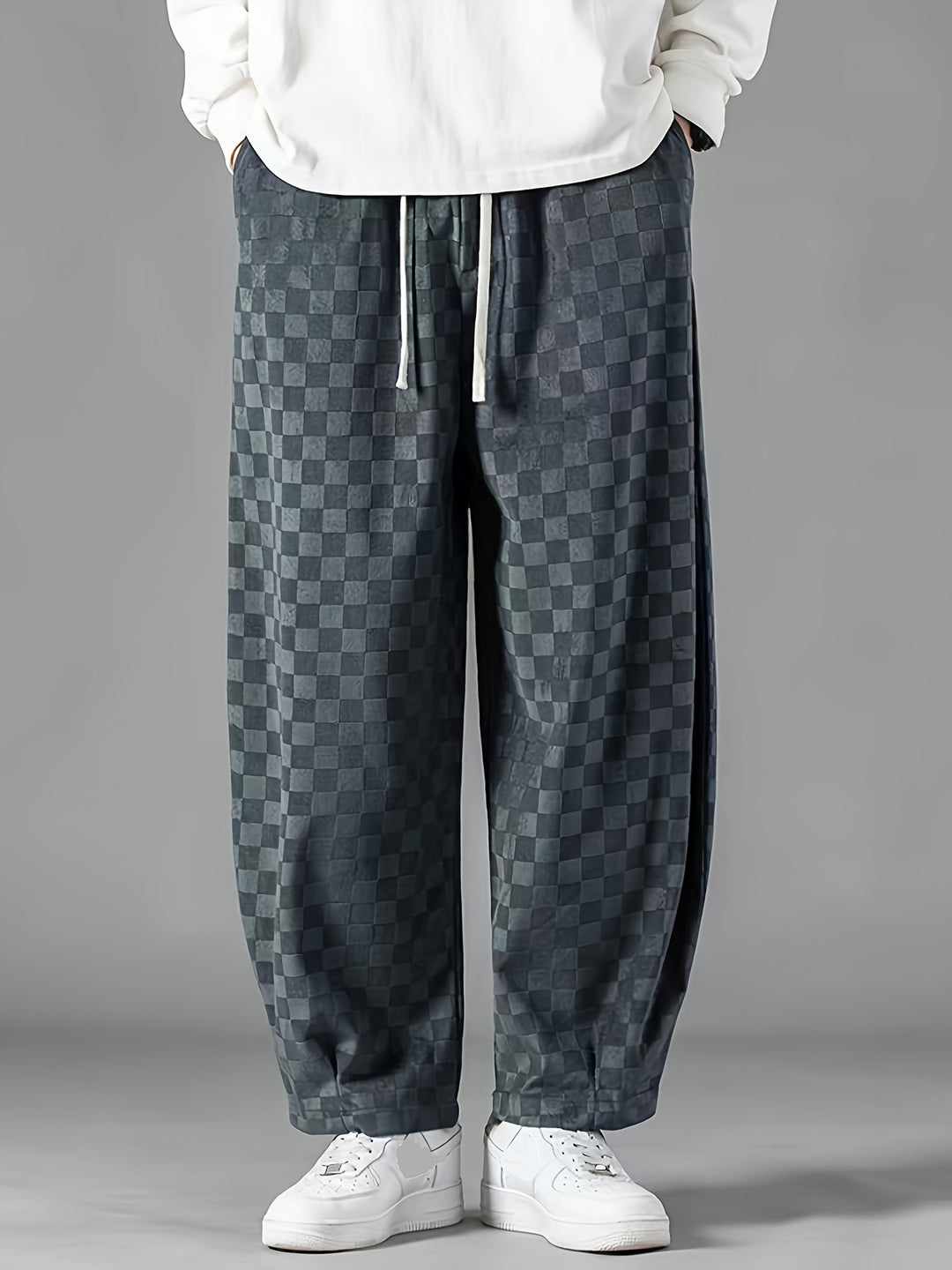 Checkered Loose-Fit Pants