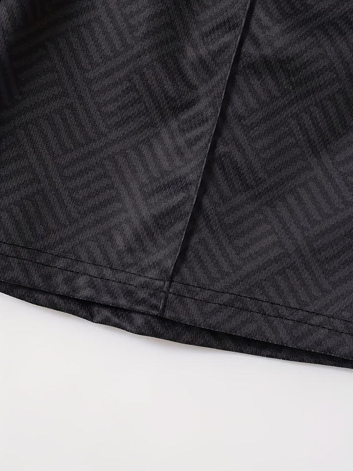 Textured Zip Polo Shirt and Shorts Set