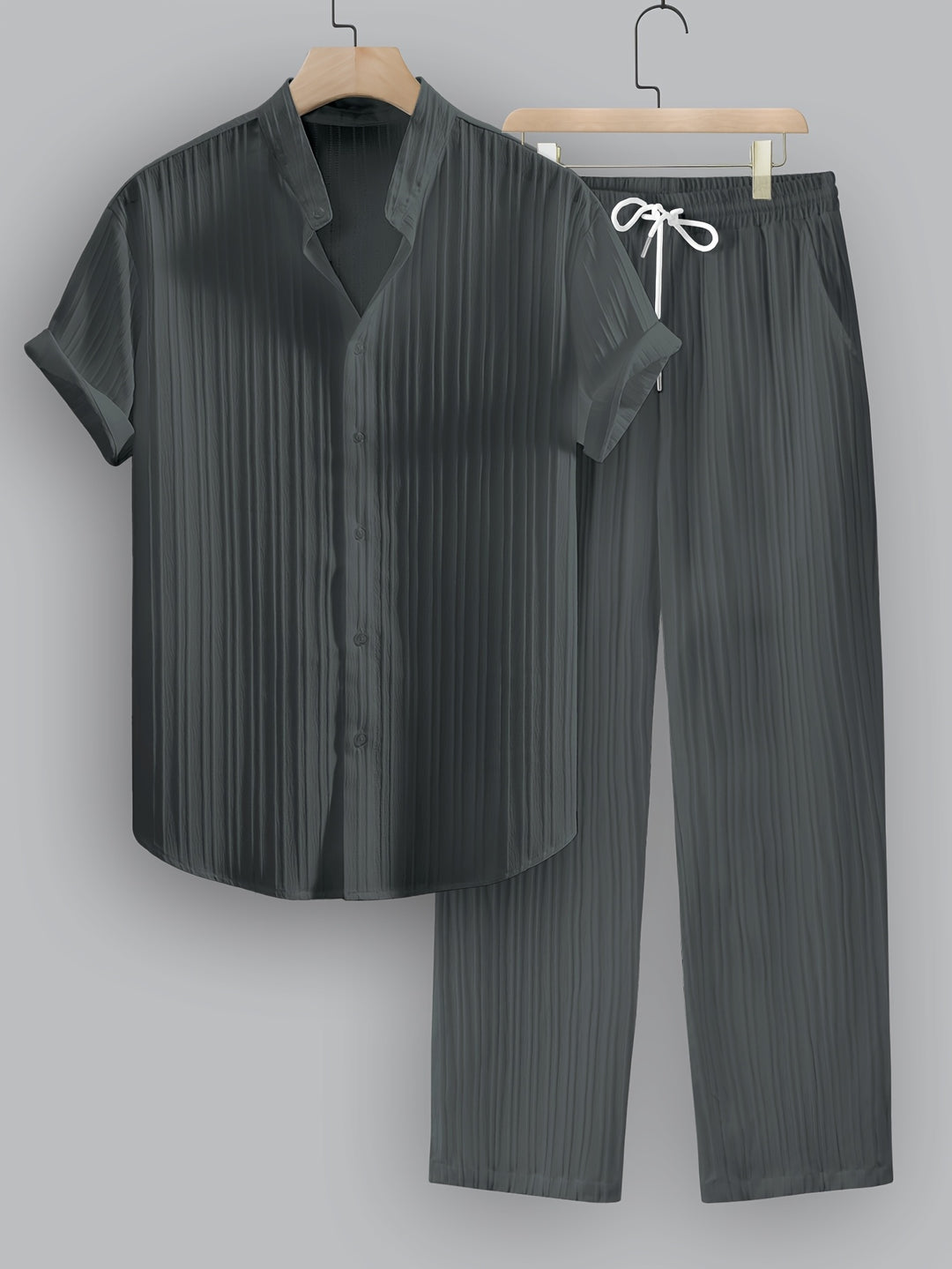 Pleated Short Sleeve Shirt and Trousers Set