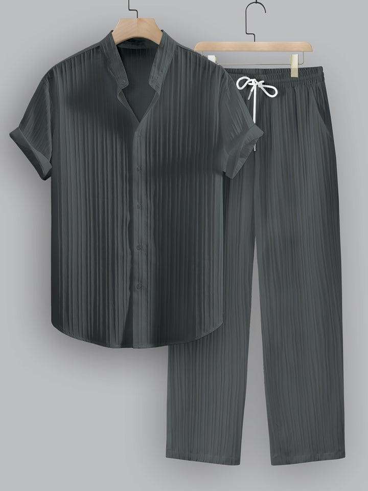 Pleated Short Sleeve Shirt and Trousers Set