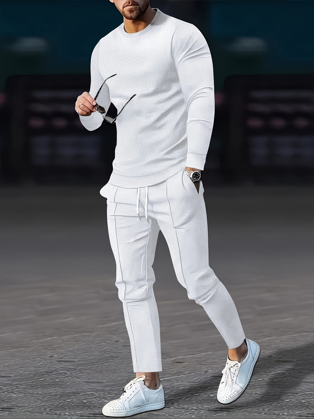 Textured Long Sleeve Top and Joggers Set